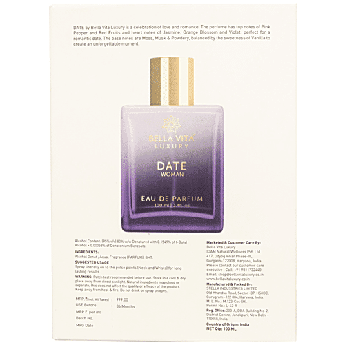 Bella Vita Organic Date EDP Perfume For Women, 100 ml