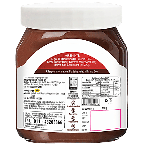 Apis Hazelnut Chocolate Spread, 350 g  Rich Chocolate, Source Of Protein, Ready To Eat