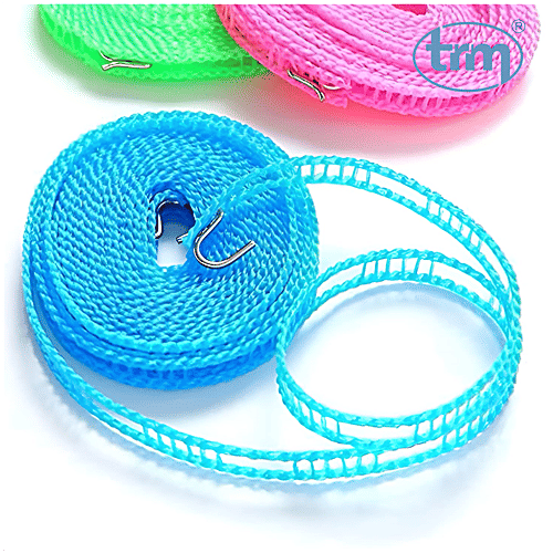 Trm Anti-Slip Clothes Washing Line Nylon Rope - For Drying, With Hooks 5 m, 1 pc