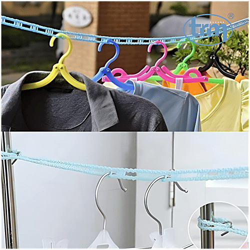 Trm Anti-Slip Clothes Washing Line Nylon Rope - For Drying, With Hooks 5 m, 1 pc