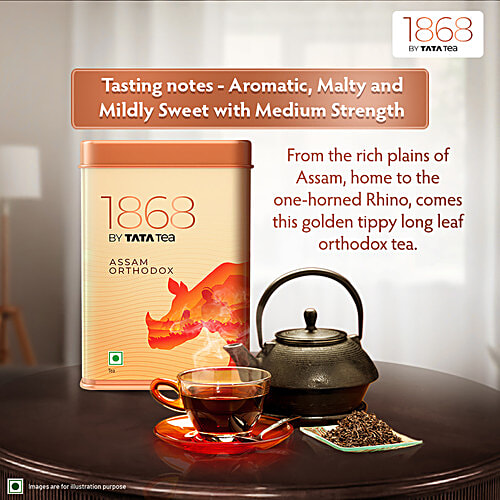 1868 by Tata Tea Assam Orthodox, Assam Black Tea, Premium Tea With Malty Taste & Rich Colour, 100 g Tin 