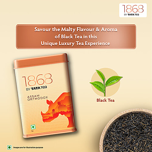 1868 by Tata Tea Assam Orthodox, Assam Black Tea, Premium Tea With Malty Taste & Rich Colour, 100 g Tin 