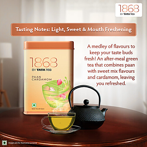 1868 by Tata Tea Paan Cardamom, Paan Flavoured Tea, With Sweet Mix Flavours & Cardamom, 100 g Tin Green Tea with Spice