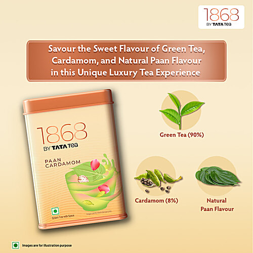 1868 by Tata Tea Paan Cardamom, Paan Flavoured Tea, With Sweet Mix Flavours & Cardamom, 100 g Tin Green Tea with Spice