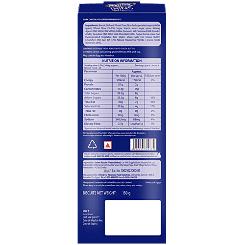 McVitie's Thins Dark Chocolate Coated Biscuits, 150 g  No Artificial Colours Or Flavours