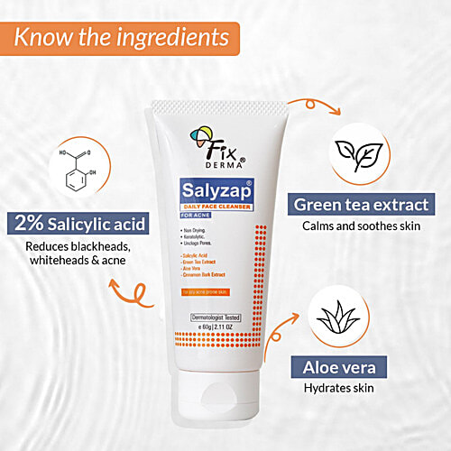 Fixderma Salyzap Daily Face Cleanser - For Oily & Acne Prone Skin, 60 g