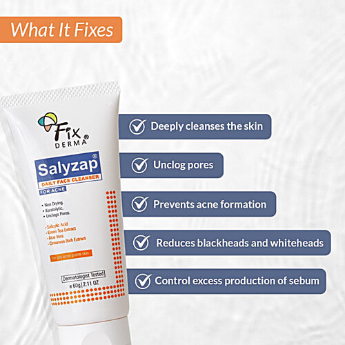 Fixderma Salyzap Daily Face Cleanser - For Oily & Acne Prone Skin, 60 g