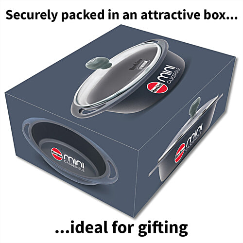 Hawkins Mini Casserole - With Glass Lid, Oval Shaped, Ceramic Coating Outside, Grey, DCG75G, 750 ml For Reheating Serving and Storing