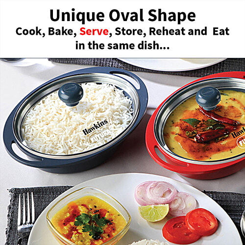 Hawkins Mini Casserole - With Glass Lid, Oval Shaped, Ceramic Coating Outside, Grey, DCG75G, 750 ml For Reheating Serving and Storing