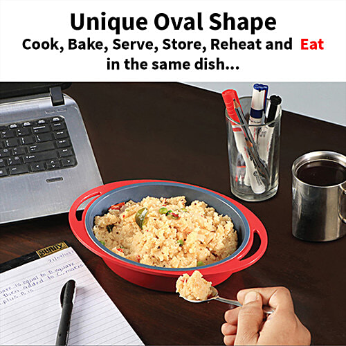 Hawkins Mini Casserole - With Glass Lid, Oval Shaped, Ceramic Coating Outside, Grey, DCG75G, 750 ml For Reheating Serving and Storing