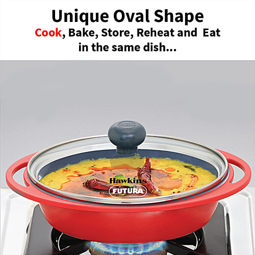 Hawkins Mini Casserole - With Glass Lid, Oval Shaped, Ceramic Coating Outside, Grey, DCG75G, 750 ml For Reheating Serving and Storing