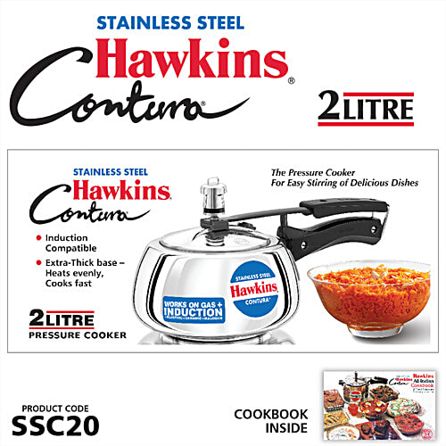 Hawkins Stainless Steel Contura Handi Pressure Cooker - Inner Lid, Cooker, Small, Silver, SSC20, 2 L  Induction Cooker