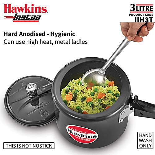 Hawkins Instaa Hard Anodised Pressure Cooker - Inner Lid, Tall Body, Black, IIH3T, 3 L  Induction Friendly