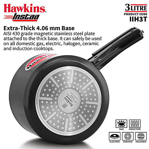 Hawkins Instaa Hard Anodised Pressure Cooker - Inner Lid, Tall Body, Black, IIH3T, 3 L  Induction Friendly
