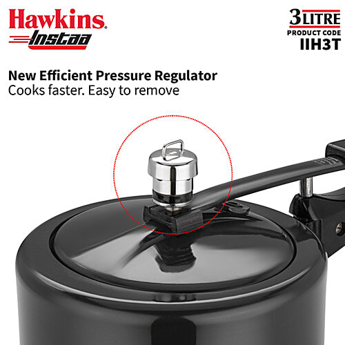Hawkins Instaa Hard Anodised Pressure Cooker - Inner Lid, Tall Body, Black, IIH3T, 3 L  Induction Friendly