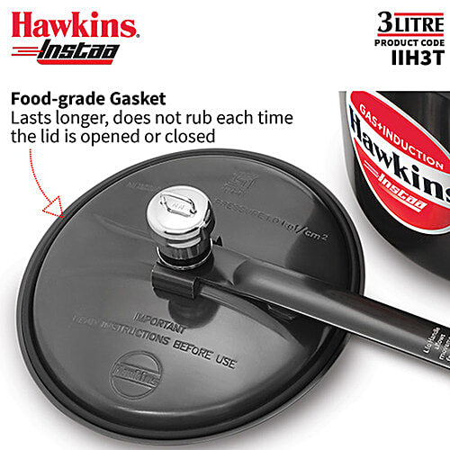 Hawkins Instaa Hard Anodised Pressure Cooker - Inner Lid, Tall Body, Black, IIH3T, 3 L  Induction Friendly