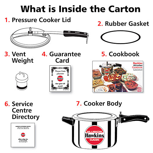 Hawkins Classic Pressure Cooker - Inner Lid, Silver, ICL50, 5 L  Gas + Induction