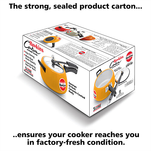 Hawkins Ceramic Coated Contura Pressure Cooker - Handi Stainless Steel Inner Lid, Mustard Yellow, CMY50, 5 L