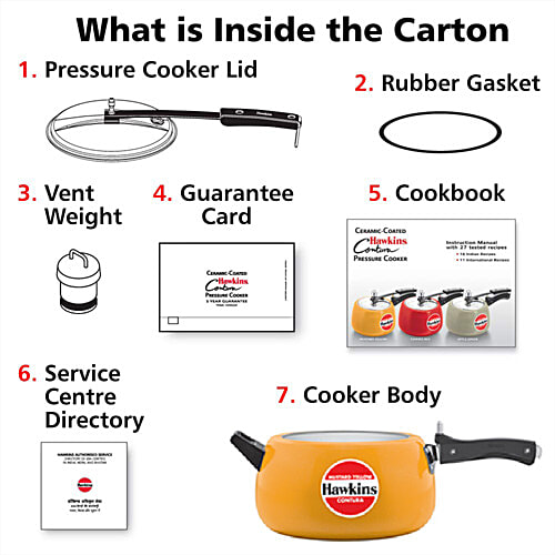 Hawkins Ceramic Coated Contura Pressure Cooker - Handi Stainless Steel Inner Lid, Mustard Yellow, CMY50, 5 L