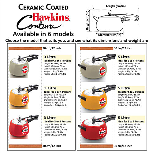Hawkins Ceramic Coated Contura Pressure Cooker - Handi Stainless Steel Inner Lid, Mustard Yellow, CMY50, 5 L