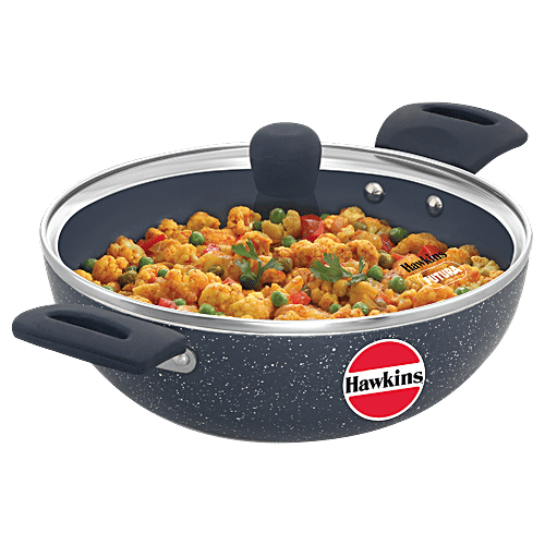 Hawkins Ceramic Nonstick Deep Kadhai - With Glass Lid, Grey, ICK25G, 2.5 l  Induction Deep Fry Pan