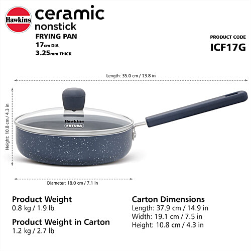 Hawkins Ceramic Nonstick Frying Pan - With Glass Lid, 17 cm, Grey, ICF17G, 1 L  Induction Fry Pan
