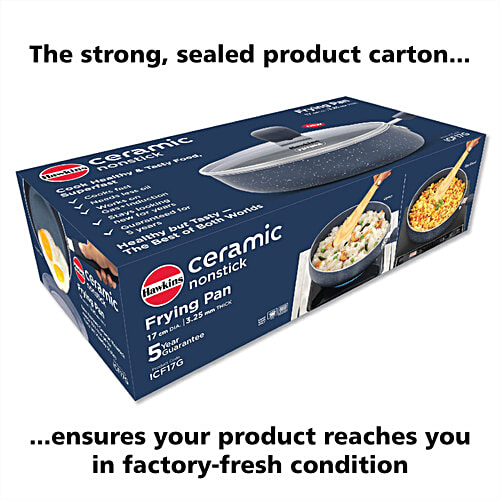 Hawkins Ceramic Nonstick Frying Pan - With Glass Lid, 17 cm, Grey, ICF17G, 1 L  Induction Fry Pan