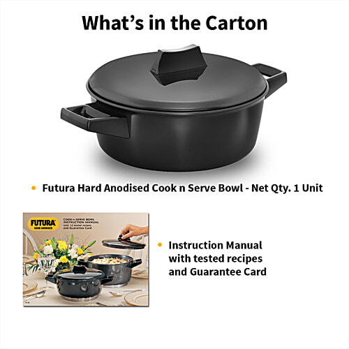 Hawkins Futura Hard Anodised Cook N Serve Bowl - With Lid, Black, IACB20, 2 L