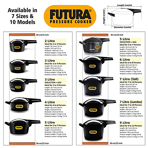 Hawkins Futura Hard Anodised Pressure Cooker - With Inner Lid, Small, Black, FP20, 2 L  