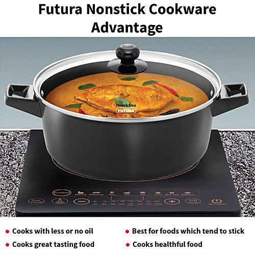 Hawkins Futura Non-stick Cook N Serve Casserole - With Glass Lid, Black, INCB50G, 5 L For Cooking and Serving