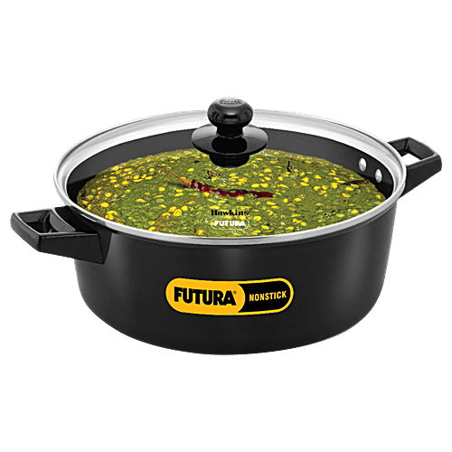 Hawkins Futura Non-stick Cook N Serve Casserole - With Glass Lid, Black, INCB50G, 5 L For Cooking and Serving