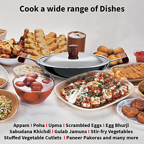 Hawkins Futura Nonstick Breakfast Pan/Appachatty - 22 cm, 3.25 mm, With Stainless Steel Lid, Black, NBFP09, 900 ml  