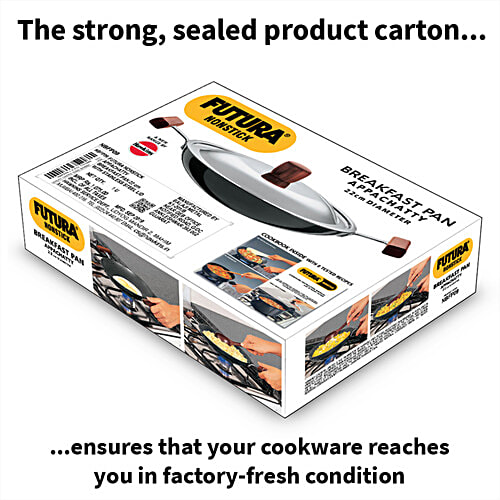 Hawkins Futura Nonstick Breakfast Pan/Appachatty - 22 cm, 3.25 mm, With Stainless Steel Lid, Black, NBFP09, 900 ml  