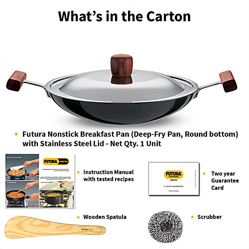 Hawkins Futura Nonstick Breakfast Pan/Appachatty - 22 cm, 3.25 mm, With Stainless Steel Lid, Black, NBFP09, 900 ml  