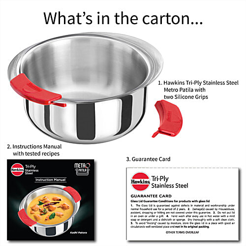 Hawkins Tri-Ply Stainless Steel Metro Patila - With Detachable Snug-fit Silicone Grips, SSP25, 2.5 l  Induction Compatible