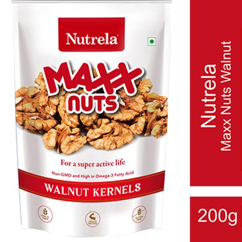 Nutrela Maxx Nuts Walnut Kernels, 200 g Pouch Non-GMO, High In Omega 3 Fatty Acids, Protein & Fibre