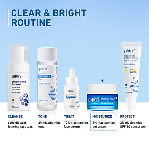 Plum Rice Water & Niacinamide 2% Clear Moisture Clear Moisture Gel Cream, 50 g  Fades Blemishes, Regulates Sebum Production