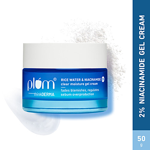 Plum Rice Water & Niacinamide 2% Clear Moisture Clear Moisture Gel Cream, 50 g  Fades Blemishes, Regulates Sebum Production