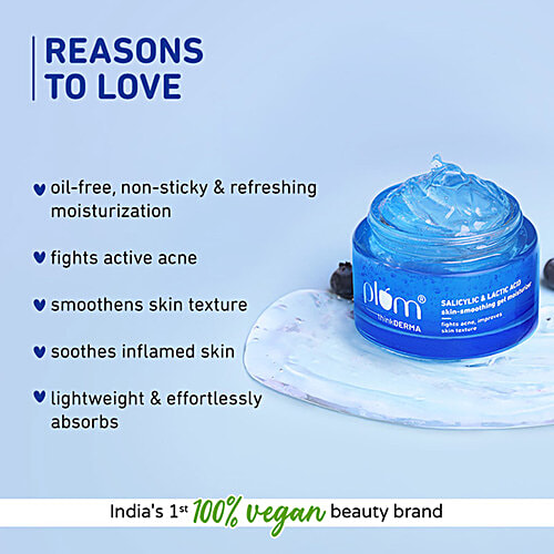 Plum Salicylic & Lactic Acid Skin-Smoothing Gel Moisturizer, 50 g  Fights acne, Improves skin texture