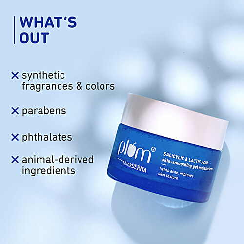 Plum Salicylic & Lactic Acid Skin-Smoothing Gel Moisturizer, 50 g  Fights acne, Improves skin texture