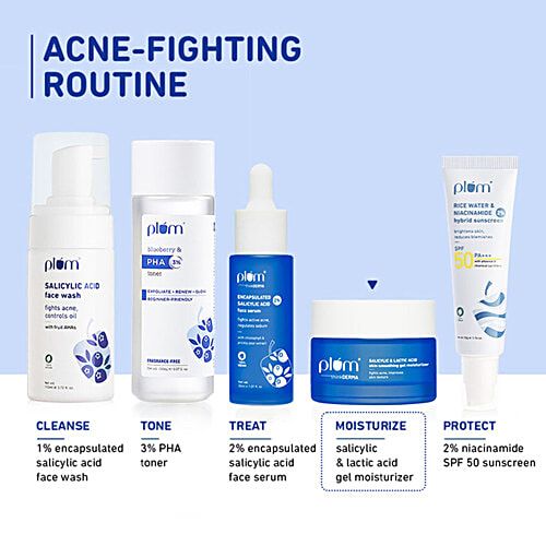 Plum Salicylic & Lactic Acid Skin-Smoothing Gel Moisturizer, 50 g  Fights acne, Improves skin texture