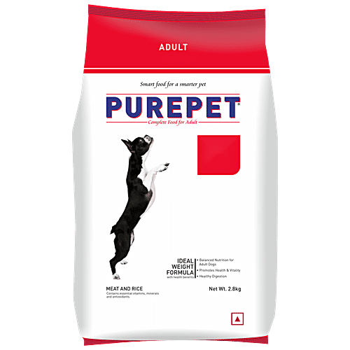 Purepet Meat & Rice Adult Dog Dry Food, 2.8 kg  Balanced Nutrition For Adult Dogs, Promotes Health & Vitality, Healthy Digestion