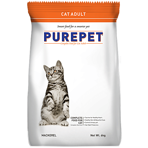 Purepet Mackerel Adult Cat Dry Food, 6 kg Smart Food for a Smarter Pet
Complete Nutrition
Taurine for Healthy Heart