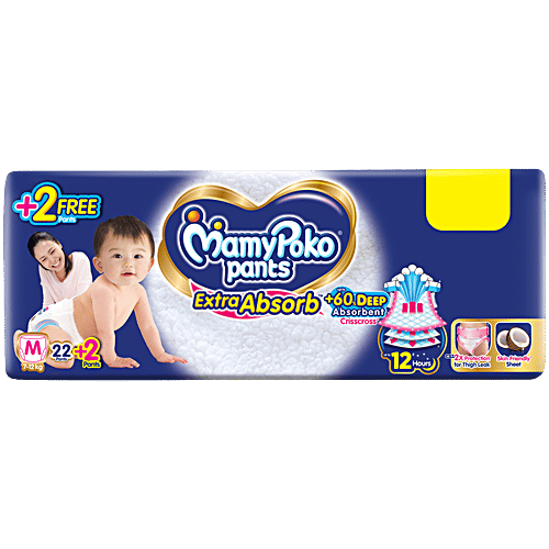 Mamy Poko Pants Extra Absorb Diaper Pants - M, 7 To 12 kg, 24 pcs  