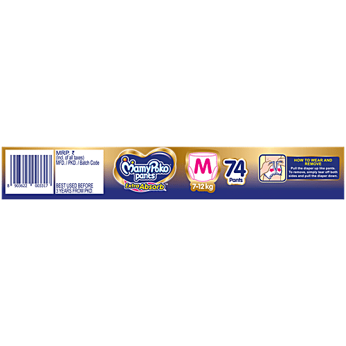 Mamy Poko Pants Extra Absorb Diaper Pants - M, 7 To 12 kg, 74 pcs  