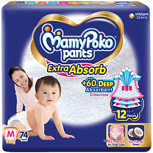 Mamy Poko Pants Extra Absorb Diaper Pants - M, 7 To 12 kg, 74 pcs  