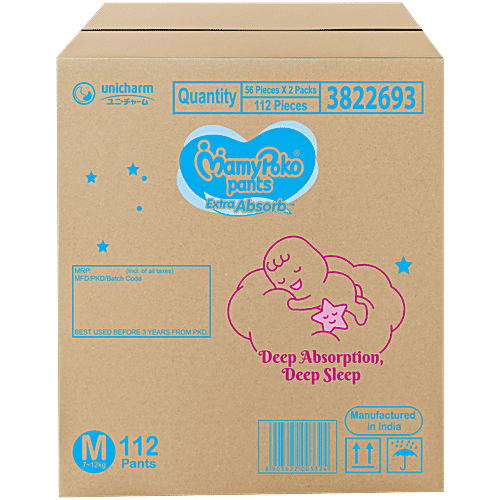 Mamy Poko Pants Extra Absorb Diapers - M, 7 To 12 kg, 56 pcs (Pack of 2) 