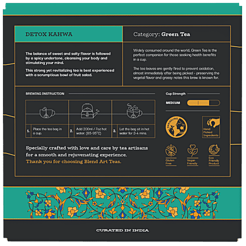Blend Art Teas Detox Kahwa Green Tea, 30 g (15 Pyramid Bags x 2 g each) With Ginger, Salt and Other Spices
