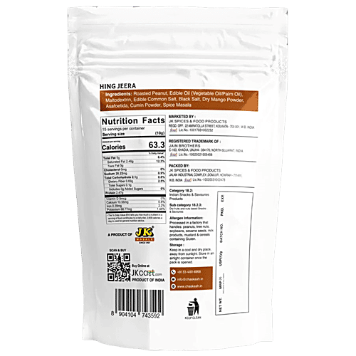 JK Chaskaah Roasted Hing Jeera Peanuts, 140 g