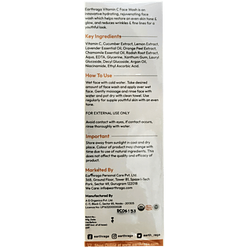 Earthraga Vitamin C Face Wash, 100 ml  